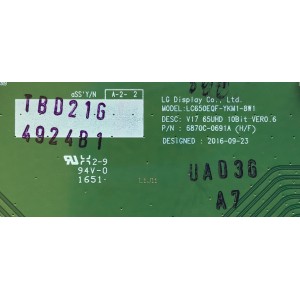 T-CON PARA TV LG NUMERO DE PARTE 6871L-4924B / 6870C-0691A / LC650EQF-YKM1-8W1 / 4924B1 / PANEL LC650EQF (YK)(M1) / MODELO 65SJ9500-UA.BUSYLJR / 65SJ9500-UA / 65SJ9500